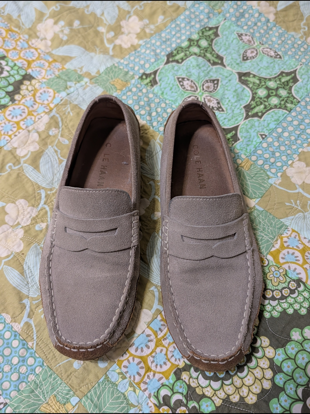 Cole Haan Men's Taupe Suede Penny Loafers
